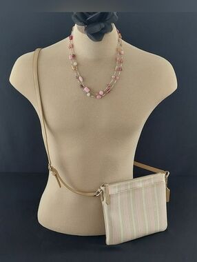 Coach Legacy Weekend Ticking Stripe Medium Swingpack Crossbody Tan Pink Leather
